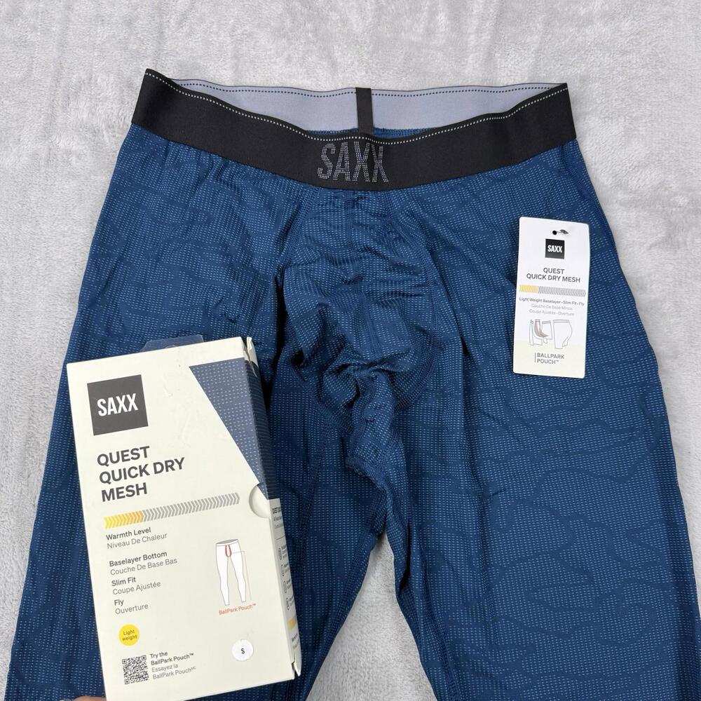 SAXX Quest Quick Dry Mesh Base Layer Bottom Men Small Blue BallPark Pouch NWT